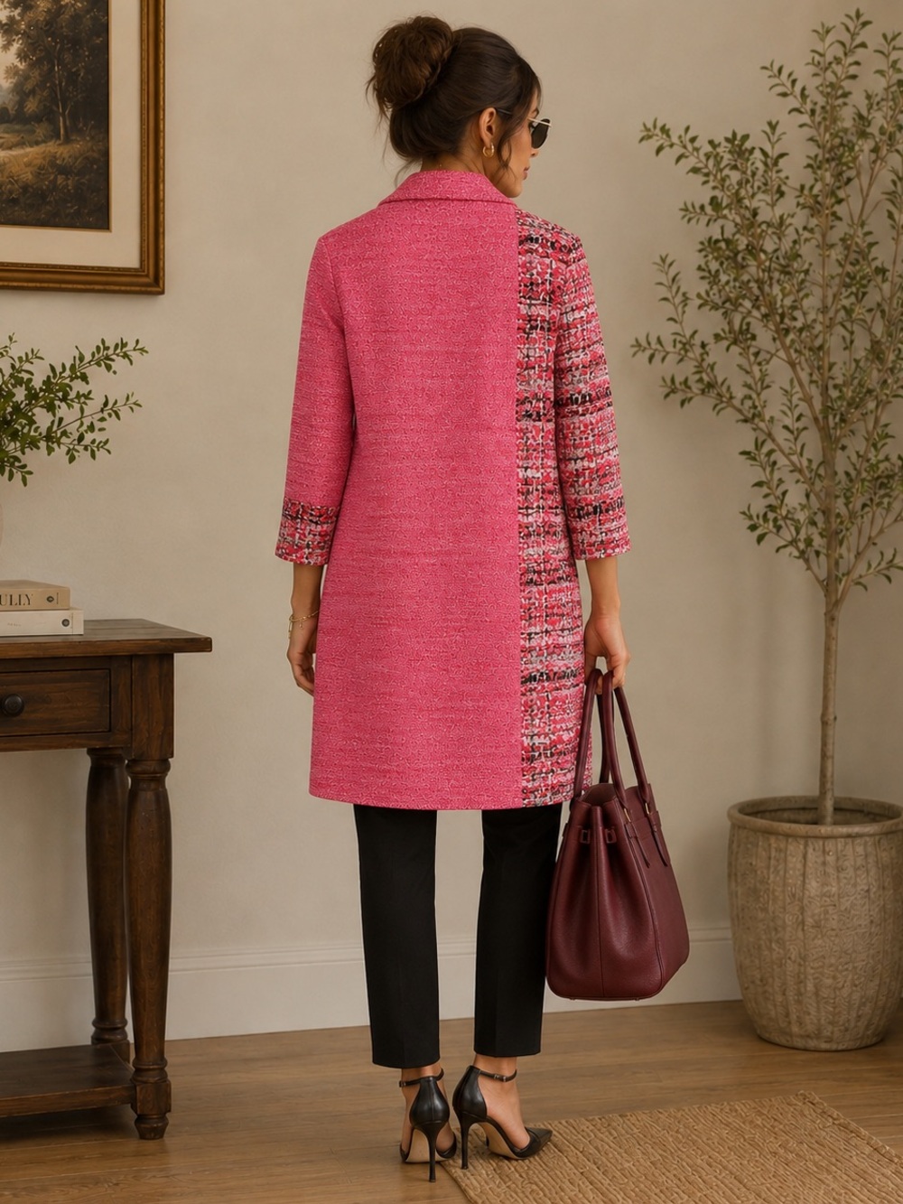 MISOOK Patchwork Tweed Long Duster Coat NWT- Size Medium - Picture 2 of 10